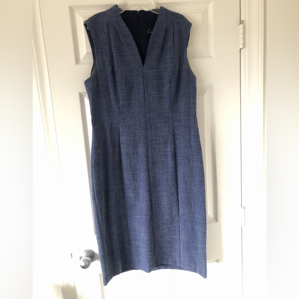 connected apparel Sleeveless Midi Sheath Fitted Dress in Denim Blue